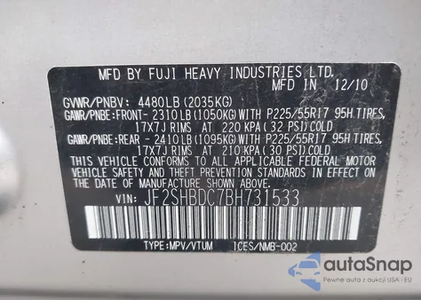 2011 Subaru Forester 2.5X Premium из США, поврежденный, VIN JF2SHBDC7BH731533